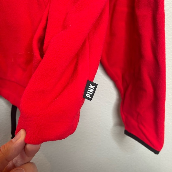Victorias Secret PINK Red Cropped Fleece Half Zip Pullover Sweater Size Medium - Picture 8 of 9